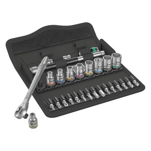Wera 05004017001 8100 SA 7 Zyklop Metal-ratelset doorsteekvierkant, 1/4"-aandrijving, metrisch, 28‑delig